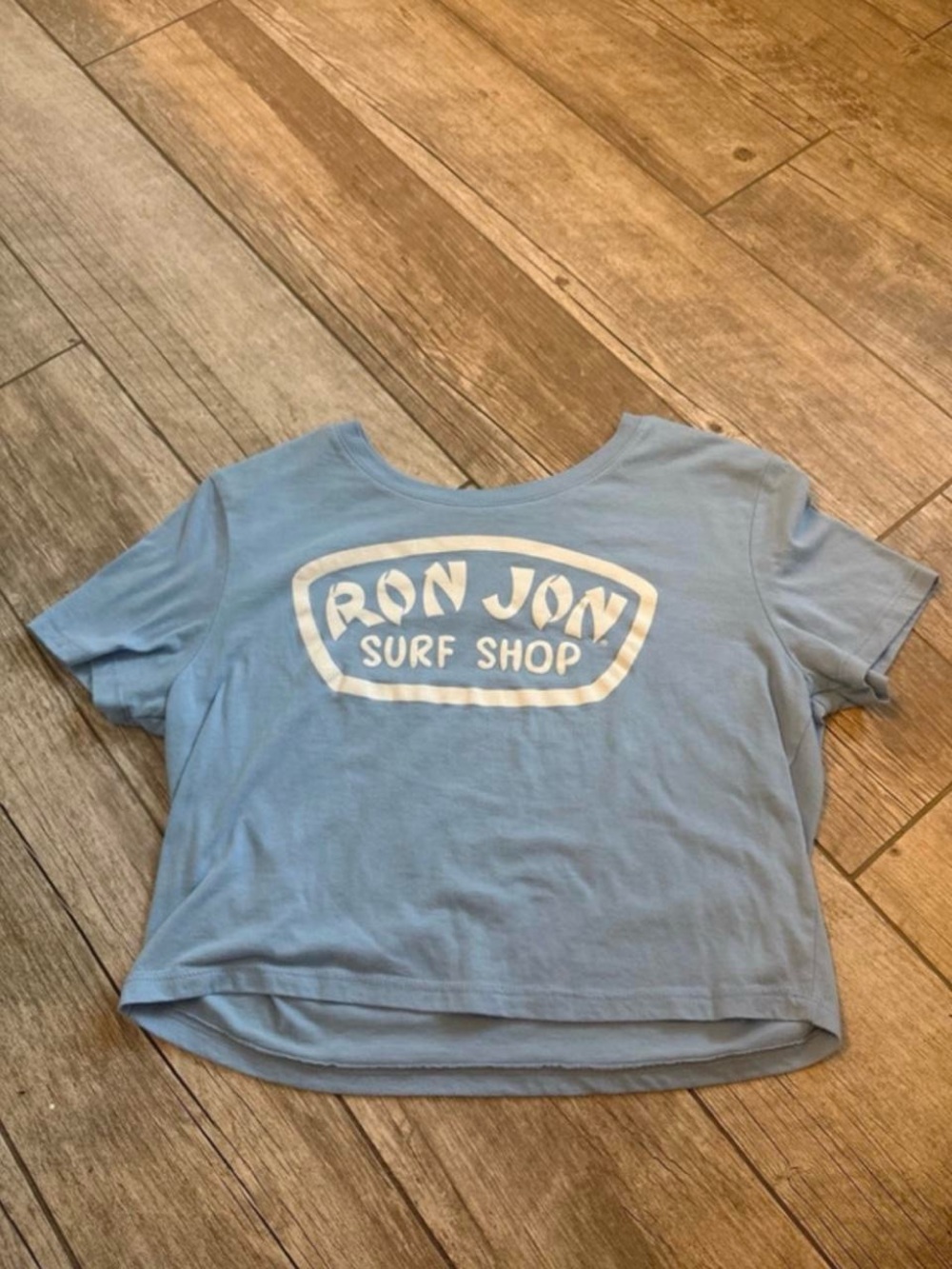 Ron Jon Light Blue Cropped Logo Tee - Women's